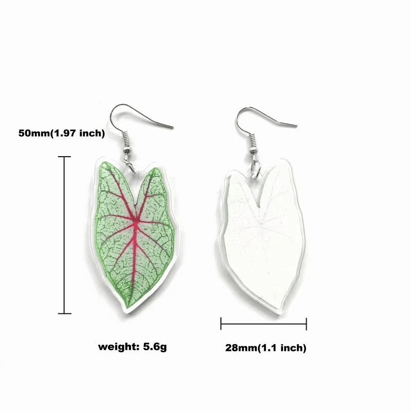 Wholesale Creative exaggerated acrylic heart green pink leaf turtle leaf earrings